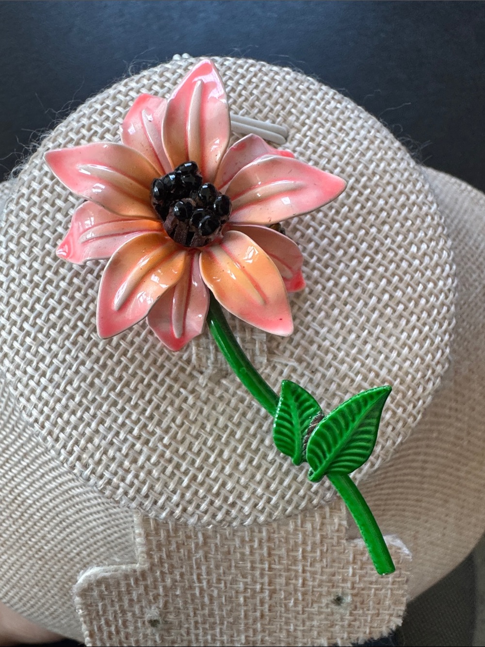 VTH 1960s Mod Enamel Flower Brooch Pin Coral/Orange Ombre Botanical Statement